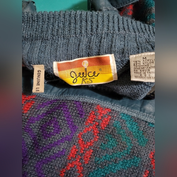 Vintage Juice Oversized Fit Knit Sweater w/ Genuine Leather Trim Striped Size M - Picture 8 of 8